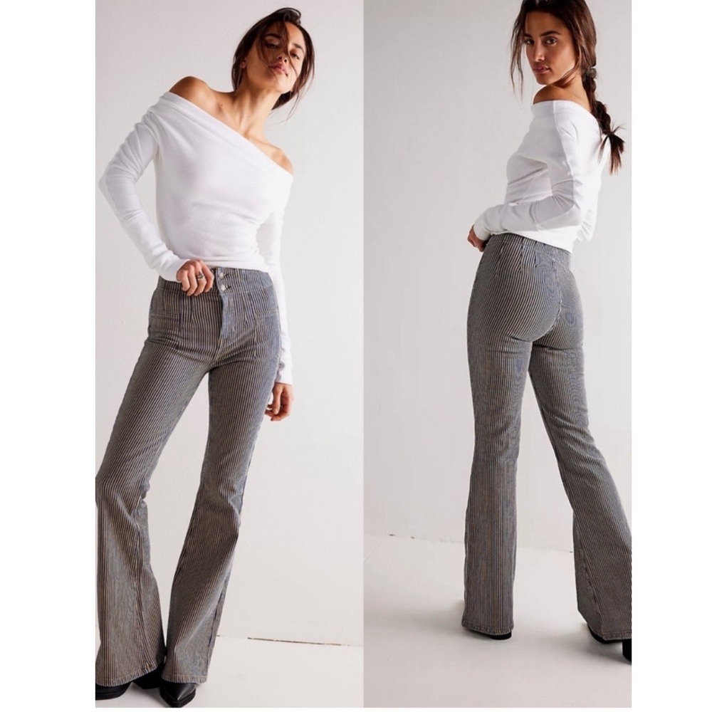Free People We The Free Jayde Railroad Stripe Flare Jeans Size 30